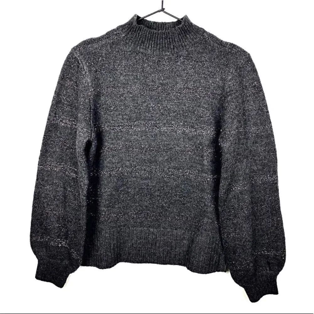 Marled Reunited Clothing Mock Neck Sweater Gray Metallic Stripes Soft Knit S
